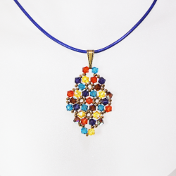 Pendant 45cm - Xochitl Rhombus S-Purple Leather - Pendant 45cm - Laiton bronze